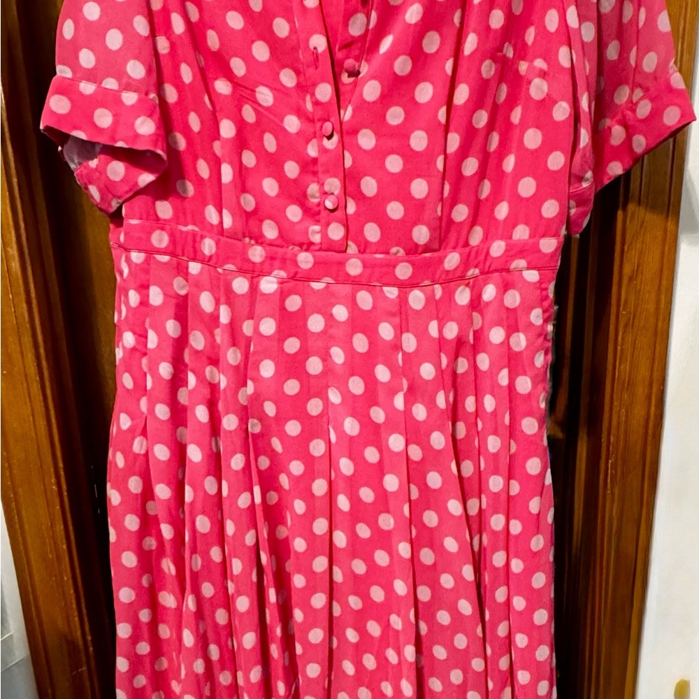 eShakti Fuchsia Polka Dot Midi Dress